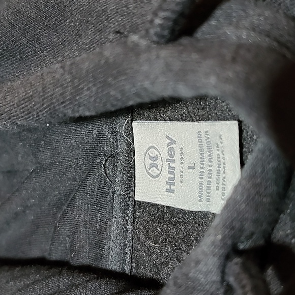 HURLEY LOGO BLACK THICK FLEECE DRAWSTRING HOODIE SWEATSHIRT - Picture 6 of 12